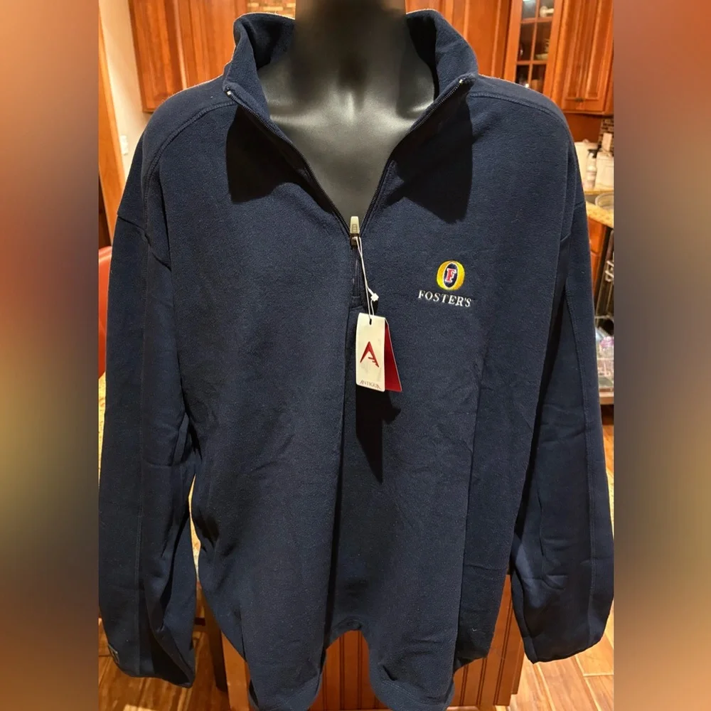 Antigua NWT men’s Fosters’ lager quarter zip pullover. Dark blue with logo. 2XL - Picture 4 of 8